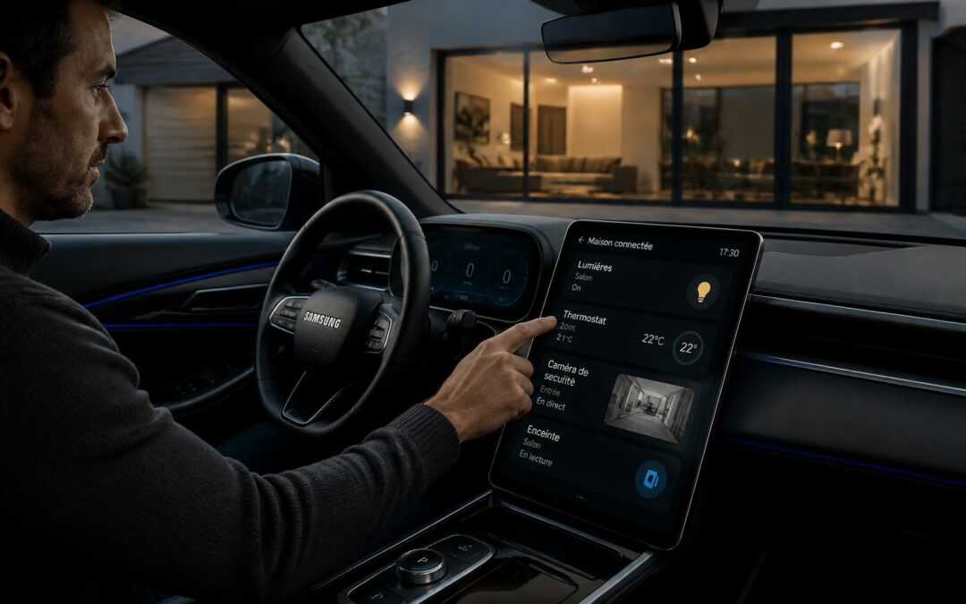 gérez facilement vos objets connectés à domicile grâce à samsung, directement depuis votre voiture pour plus de confort et de simplicité.
