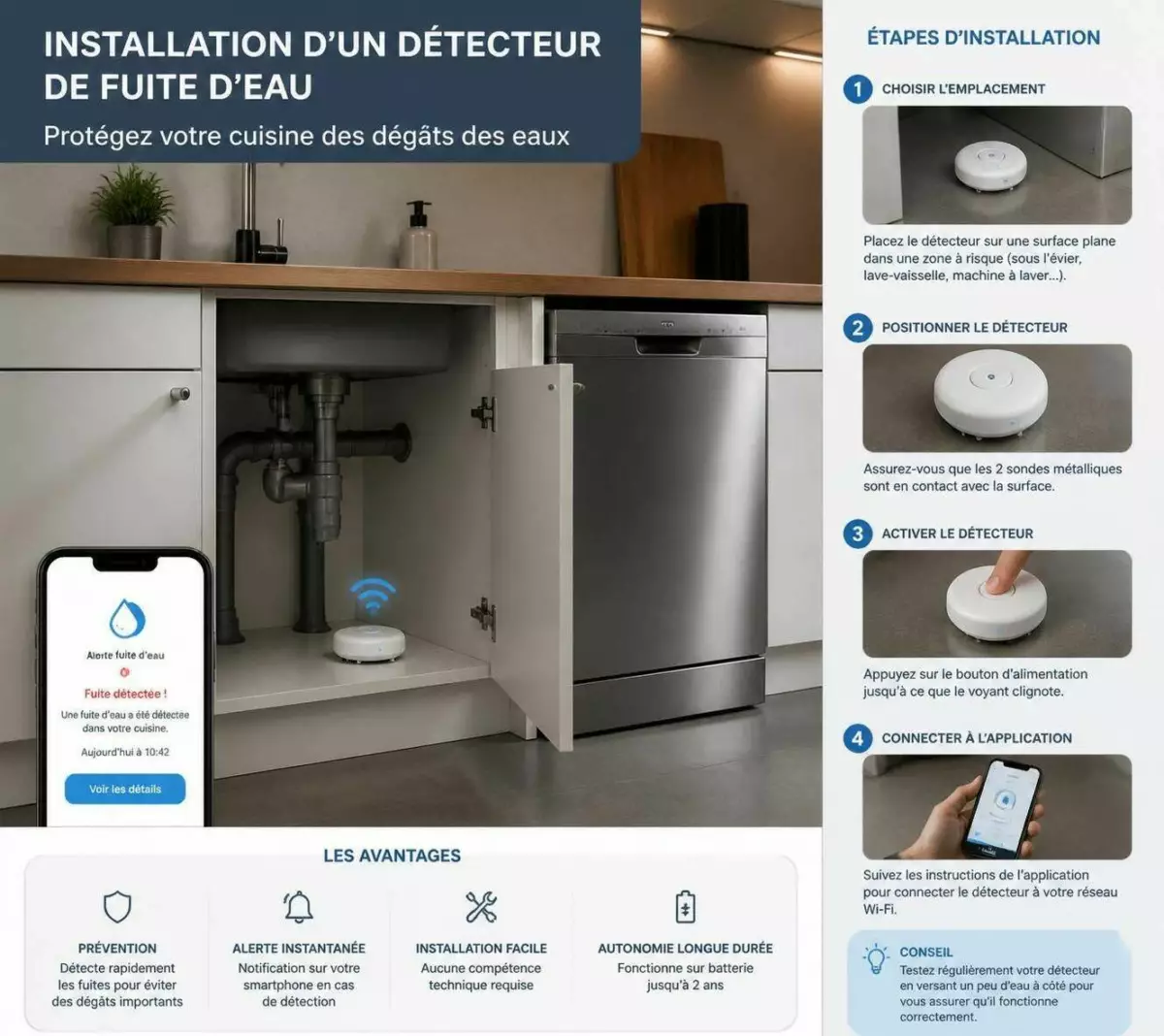découvrez le détecteur de fuite d’eau, l’appareil intelligent qui prévient les dégâts et vous fait économiser de l’argent en protégeant votre maison efficacement.