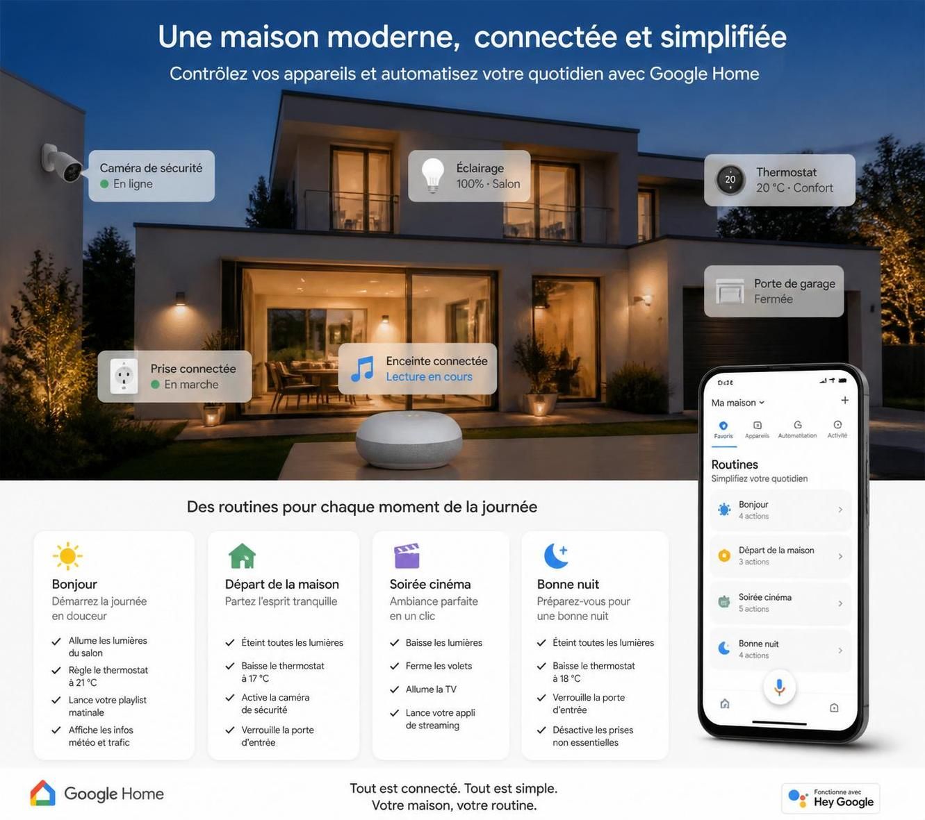 dĂ©couvrez les nouvelles routines prĂȘtes Ă lâemploi de google home pour une domotique simplifiĂ©e et une maison connectĂ©e sans effort. automatisez vos tĂąches quotidiennes en toute simplicitĂ©.