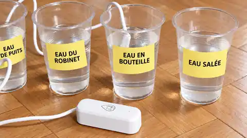 Comparaison d’échantillons d’eau avec le Tuya ZG-109TDS sur un parquet